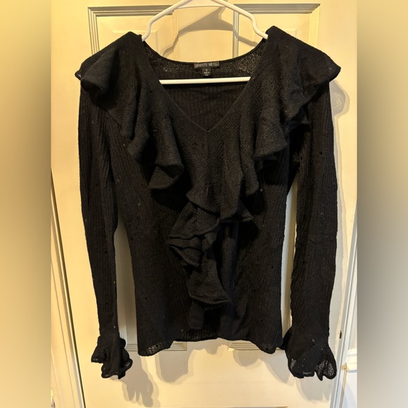 Lafayette 148 New York, black sweater with ruffle and sequin details - Picture 2 of 9